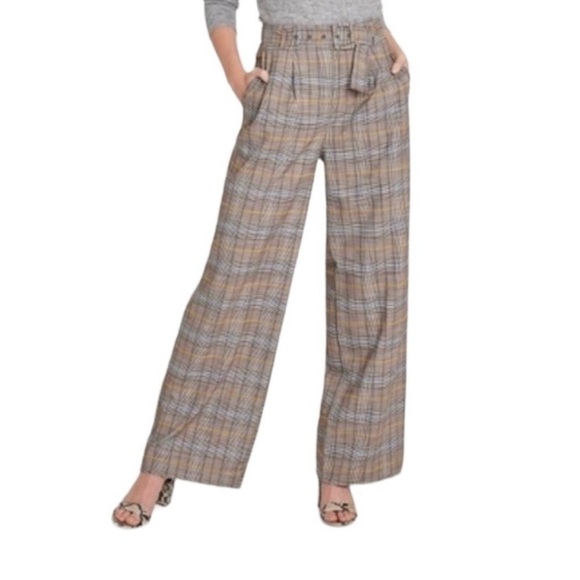 a new day Pants - A NEW DAY Plaid Belted High Waisted Wide Leg Trouser Pants